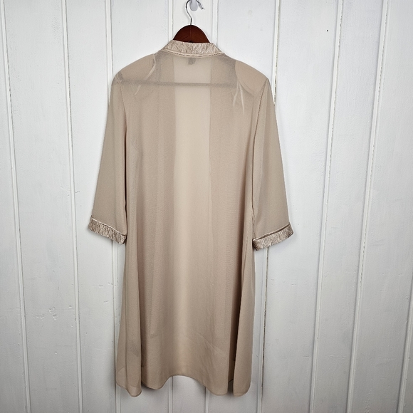 Le Bos Tan Sheer Open Face Long Formal Cardigan Satin Trim Plus Size 14 - Picture 6 of 6